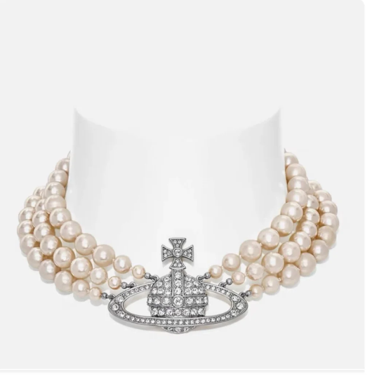 Three-Layer Pearl Saturn Necklace  Crystal Bridal Choker