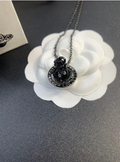 VIVINANA Y2K Saturn Pendant Necklace, Black Gradient CZ Inlaid, Medium Size 20mm Diameter