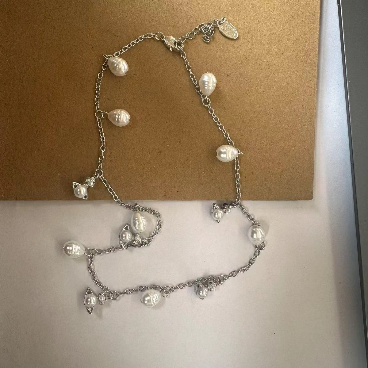 New Multi Charms Saturn Baroque Pearl Choker Necklace, Punk Light Luxury Irregular Water Drop Pearl Statement Necklace