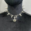 Large 3D Saturn Orb Spike Choker Necklace, Vintage Gothic Punk Rivet Choker, Dark Street Hip Hop Style Chunky Chain, Rave Party Statement Clavicle Jewelry for Women