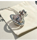 40mm Rhinestone Series Saturn Orb Pendant Necklace, Colorful Full Rhinestone Design