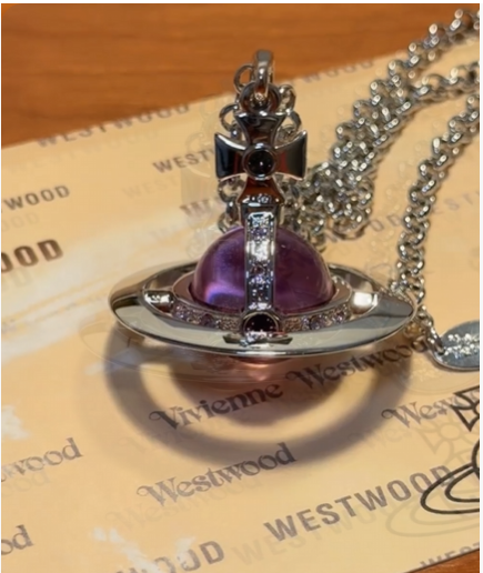 20mm Spherical Classic Saturn Pendant Necklace, Silver Purple
