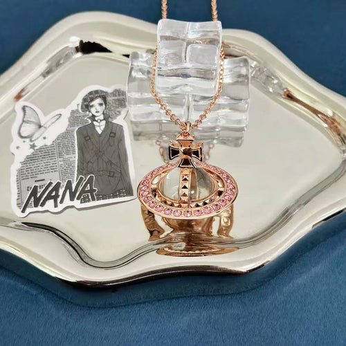 20mm PINA Classic Series Saturn Pendant Necklace, Pink