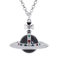 20mm Spherical Classic Saturn Pendant Necklace, Silver Black
