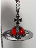 20mm Spherical Classic Saturn Pendant Necklace, Gunblack Red