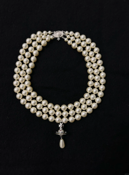 Light Luxury 3-Layer Layered Planet Pearl Necklace, Saturn UFO Flying Saucer Teardrop Pendant Collarbone Necklace for Women, Premium 3D Pearl Statement Jewelry