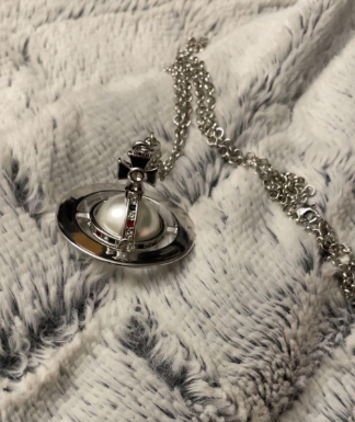 20mm Spherical Classic Saturn Pendant Necklace, Pearl White