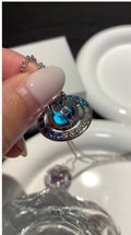 VIVINANA Y2K Saturn Pendant Necklace, Blue Gradient CZ Inlaid, Medium Size 20mm Diameter
