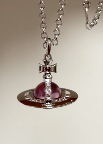 20mm Spherical Classic Saturn Pendant Necklace, Silver Purple