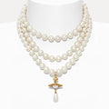 Light Luxury 3-Layer Layered Planet Pearl Necklace, Saturn UFO Flying Saucer Teardrop Pendant Collarbone Necklace for Women, Premium 3D Pearl Statement Jewelry