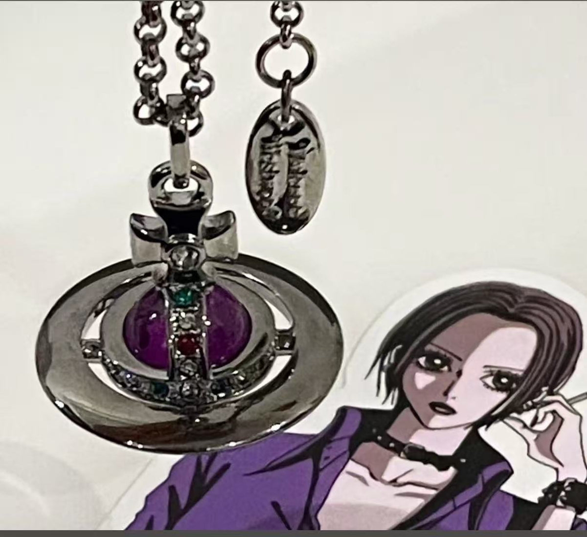 20mm Spherical Classic Saturn Pendant Necklace, Gunblack Grape Purple