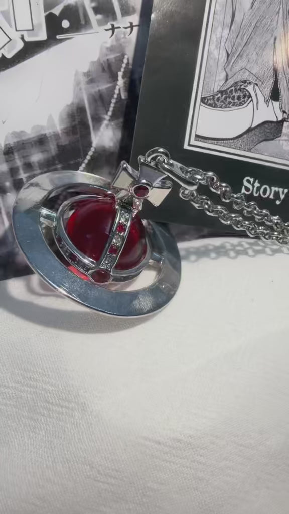 20mm Spherical Classic Saturn Pendant Necklace, Silver Red